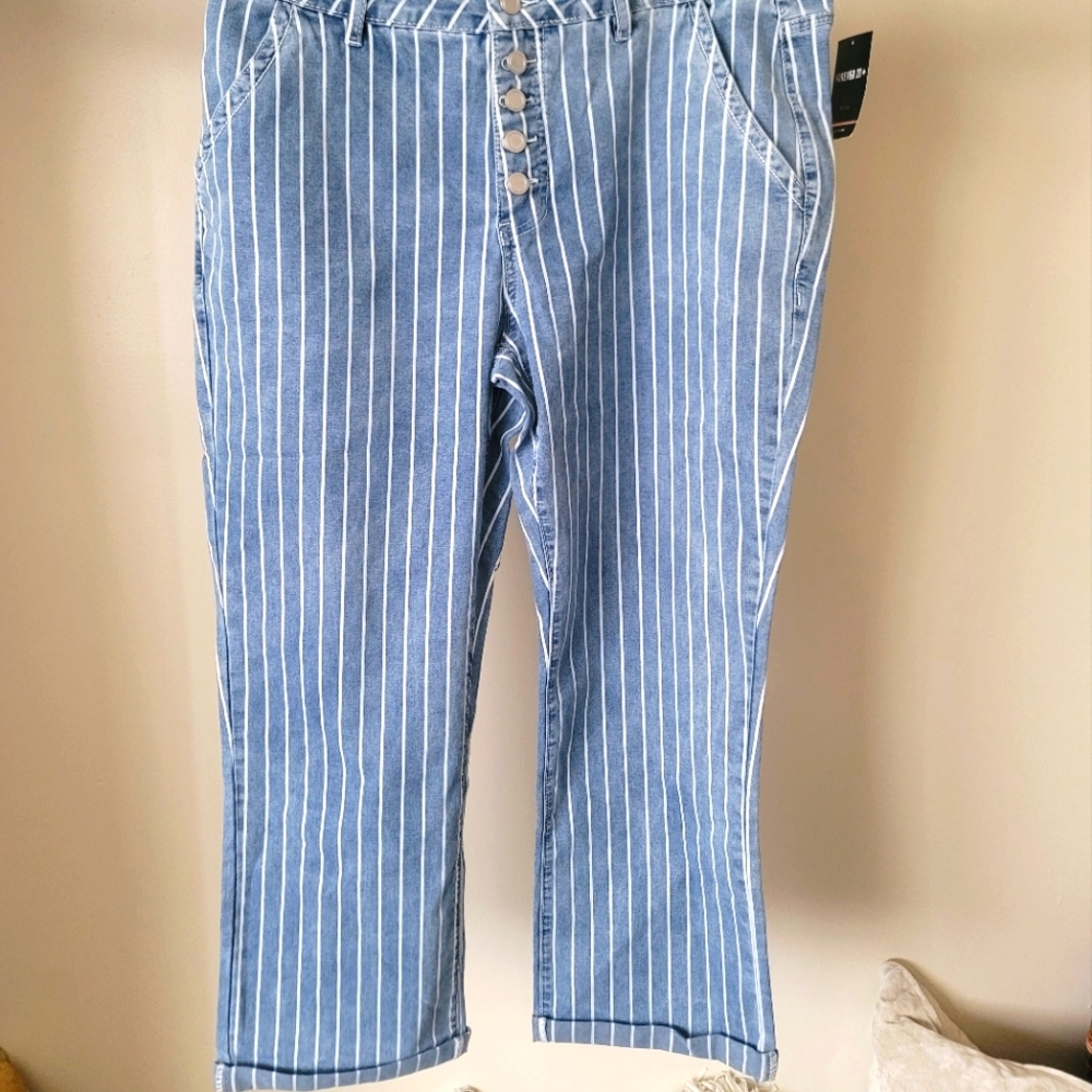 Crop Pinstripe Jean Culottes